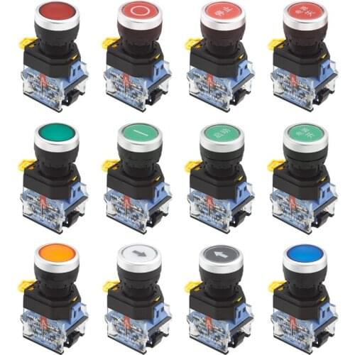 Installation hole 22mm Flat push button Momentary/Maintained Red Green Yellow White Blue Black LA38A-11BN LA38-11BNZS