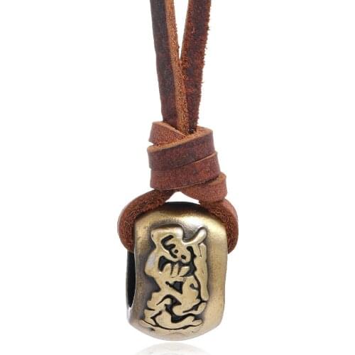Retro Long Brown Men Necklaces Pendant Genuine Leather Punk for Boyfriend Male Jewelry Creativity Individuality Gift Wholesale