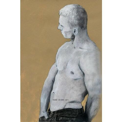 Artists high-quality perfect hand-painted oil painting art on canvas: Glamorous body art, same-sex interest male, nude male mode
