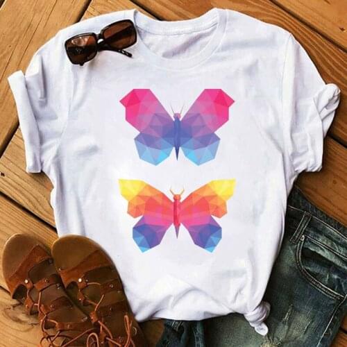 New Fashion Women T Shirt Colorful Butterfly Print Tops Tee Casual Short Sleeve Tops Tee Female Summer Cute T-shirt Clothing