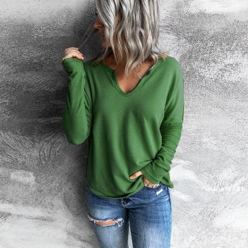 Womens Top Spring Autumn Solid Color T-Shirts Patchwork V-Neck Long Sleeve T Shirts Women Clothing 2021 Casual Loose Y2K Tops