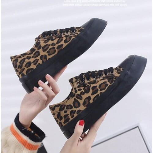 Women Canvas Leopard Platform Sneakers Ladies Chunky Casual Shoes Girls Thick Soled Sports Shoes New Fashion