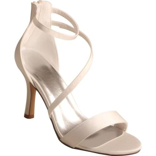 Wedopus Summer Women Sandals Wedding Ivory Shoes Bridal 9CM Heel with Zipper