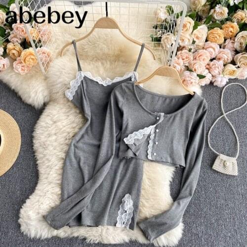 Women Summer Design Set Cardigan+Sexy Off Shoulder slim Strap Dress Two Pieces Set 2021