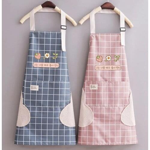 WomenS Kitchen Apron Different Styles Wipeable Waterproof Apron Hand-wiping kitchen Household Cooking Apron Baking Accessories