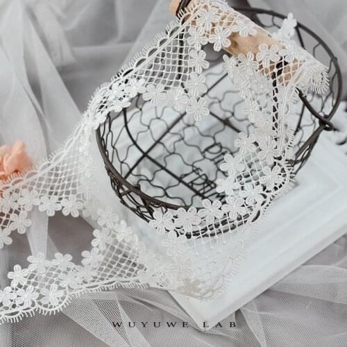 1M White Embroidery Flower Lace Trims Fabric Ribbon for Wedding Dress Webbing Decoration Lovely Gift Packing Material 5.5cm