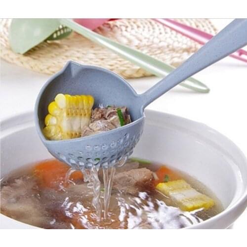 Ayevin New Soup Spoon Long Handle Kitchen Strainer Solid Color Cooking Colander Kitchen Scoop Plastic Tableware Colander Hot