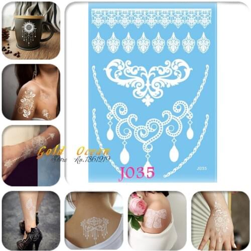 1PC Sweet Lovely White Henna Tattoo Sticker Pendants Design GJ035 Temporary Tattoo Choker Necklace Bracelet Wedding Tattoo Party