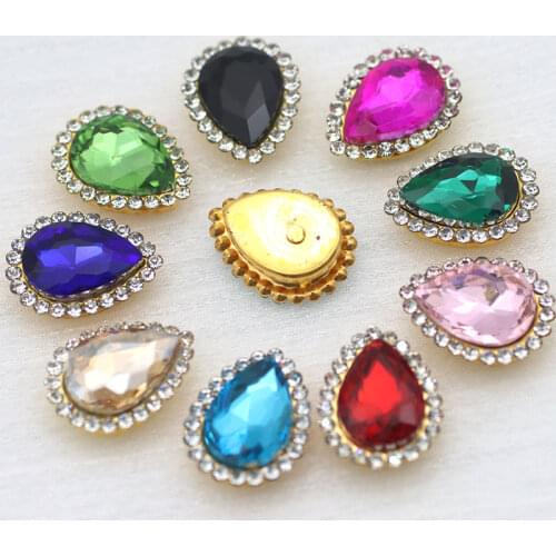 15pcs Mix Color Water Drop Sew On Rhinestone With Gold Claw Glass Crystal Strass For Clothes on Dance Dress Darments Decoration