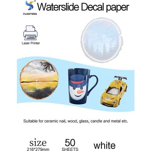 50 Sheets White Letter Size Water-slide Decal Foil for Laser Printers No Need Spray Printing Transfer Paper for Black Color Mug