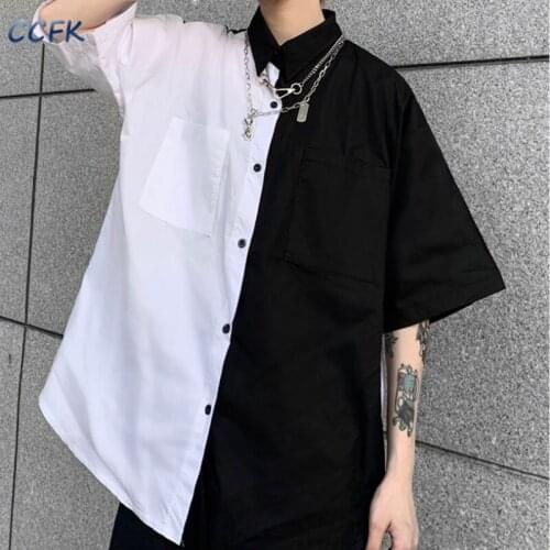 Gothic Blouses Women Patchwork Black and White Shirts EMO Women Clothes Vintage Summer Tops Shirt Plus Size Indie Blouse
