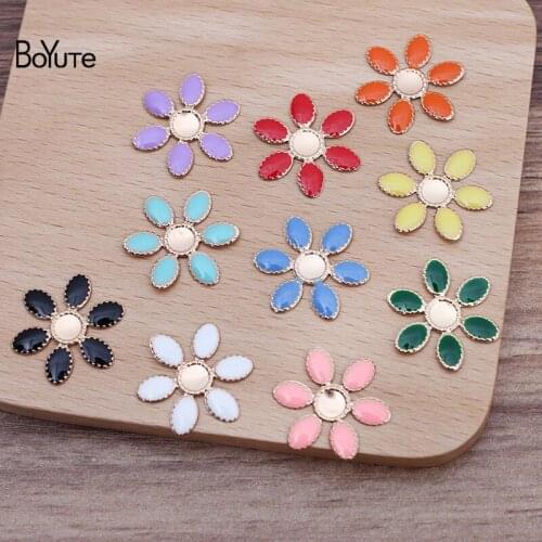 BoYuTe (50 Pieces/Lot) 19MM Metal Iron Dripping Oil Flower Handmade Materials Diy Jewelry Accessories