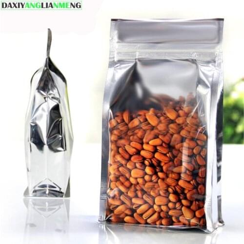Tea Food Bag Pack Wxhxd Aluminium Foil Plastic 50pcs 20x30x5cm Silver Stand Up Side Gusset Zipper Lock