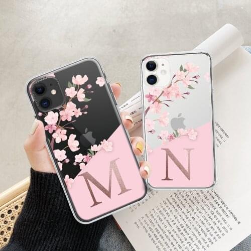 Beautiful Cherry Blossoms Letter A Z Case For iPhone 11 12 Pro Max 7 8 Plus 6 6S 6 Plus 5S 12 Mini SE2020 X XR XS Max Soft Cover