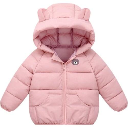 Childrens Winter Boys Down Jackets Autumn Fashion Baby Girls Cartoon Bear Hooded Outerwear Coats Cotton Clothes 2-6 Years