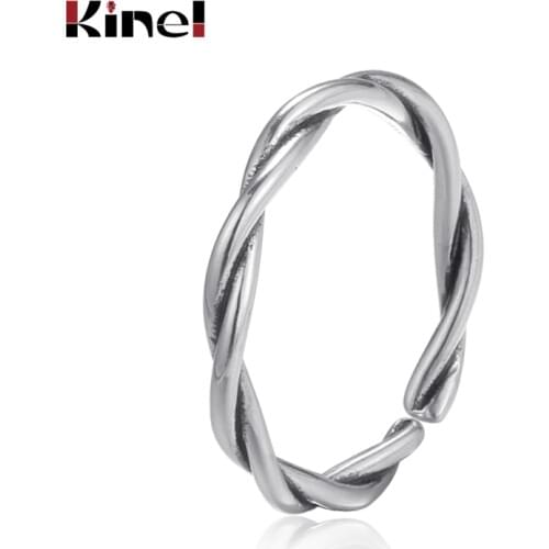 Kinel S925 Sterling Silver Jewelry Retro Personality Adjustable Temperament Ring Creative Couple wedding punk rings for women