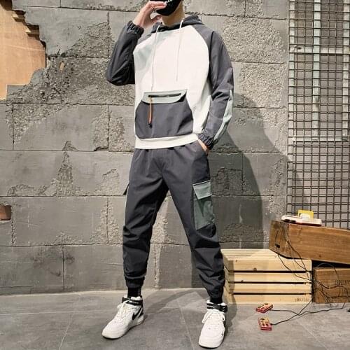 Hip-hop Suit Male Set Track Suits Sweatsuit Man Tracksuit Mens Set Pant Zipper Pockets Outwear 2PC Jacket+Pants Sets 2020 New