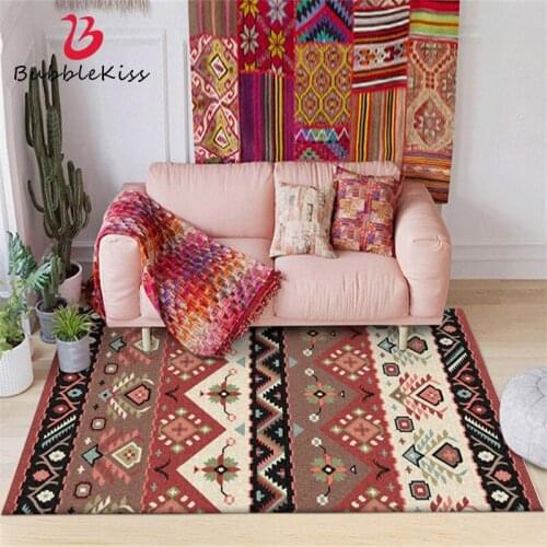 Bubble Kiss Retro Ethnic Style Customized Area Rugs for Living Room Home Red Brown Art Geometric Pattern Carpets Bedside Mats