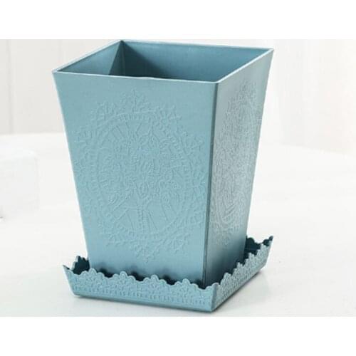 Creative Plastic Resin Flower Pot Square Shape Succulent Green Plants Office Small Bonsai Carved Flower Pot For Home