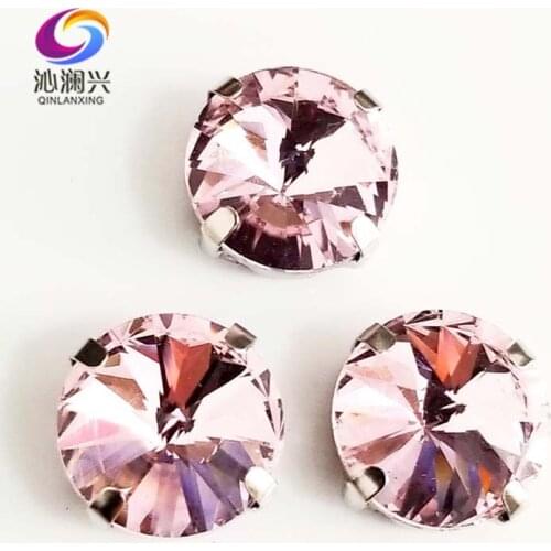 Round shape Pink AAA glass crystal Silver bottom Four claw rhinestones,flatback sew on stones,diy/apparel accessories SWR09