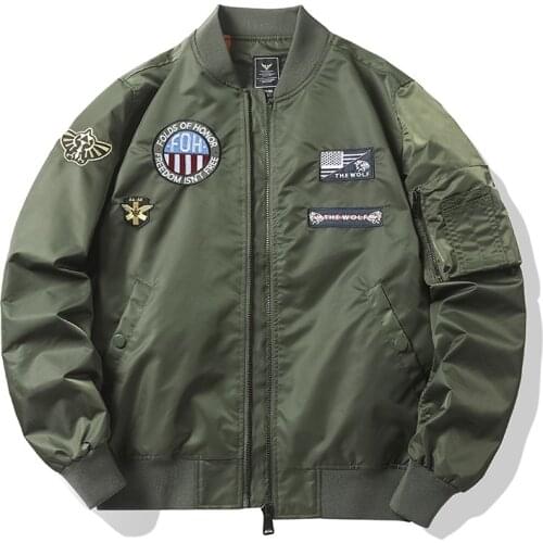 Bomber Jacket Men Loose Military Soldier Motorcycle Ma-1 Aviator Pilot Windbreaker Jacket Mens Embroidered Outerwear Clothes