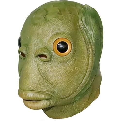 Unisex Adult Carnival Party Green Fish Head Mask Headgear Costume Mask Unisex Adult Women Men new real Head Alien Emulsion 2021