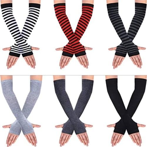 Fashion Women Striped Elbow Gloves Lady Winter Warmer Knitted Long Fingerless Gloves Elbow Mittens Halloween Accessories Gift
