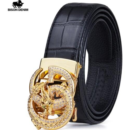 BISON DNEIM Genuine Leather Men Top Quality Genuine Luxury Leather Belts Strap Male Metal Automatic Buckle for Male
