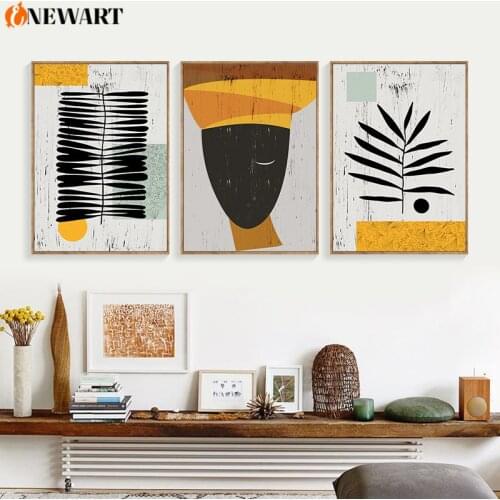 National Abstract Decorative Wall Art Vintage Poster Print Traditional Women Yellow Canvas Painting for Living Room Decor Art