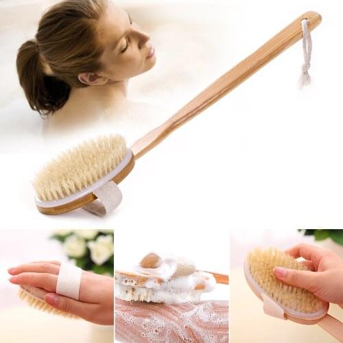 Best Quality Natural Bristle Body Brush Long Wood Handle Massager Bath Shower Back Spa Scrubber Body Bath Brush