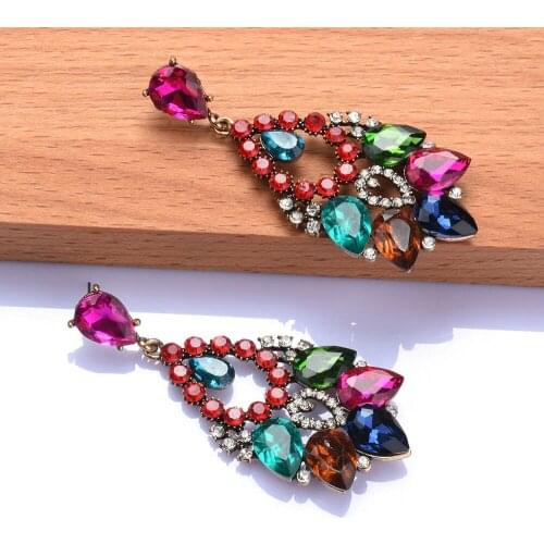 New Statement Crystal Earrings High-quality Colorful Rhinestones Drop Earring Jewelry Fine Fashion Trend Accessories For Women