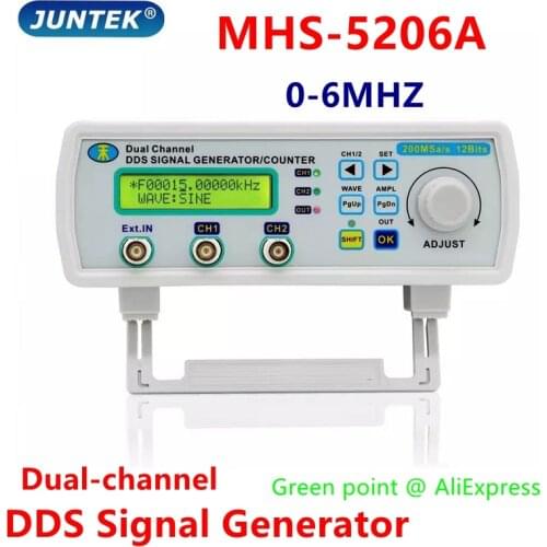 New JUNTEK MHS5206A 6MHZ Digital Control Dual-channel Signal Generator DDS Function Signal Generator Frequency Meter Arbitrary
