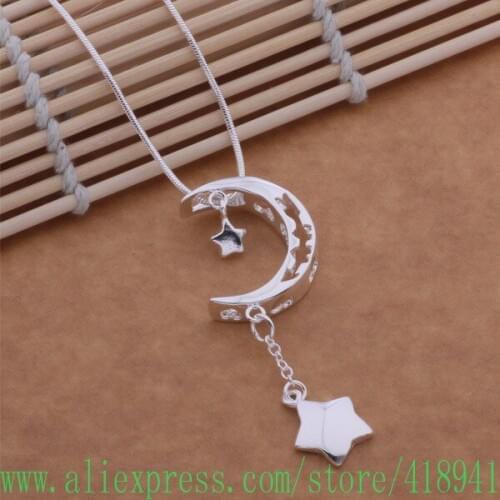 Silver Plated Necklace, Silver Plated fashion jewelry The moon stars necklace /epiangpa bqkakhra AN509