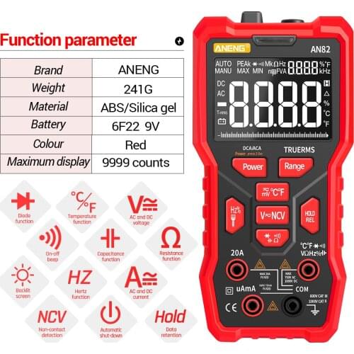 ANENG AN82 Professional 9999 Counts Digital Multimeter TRMS NCV Meter AC/DC Current Voltage Frequency Resistance Capacity Meter