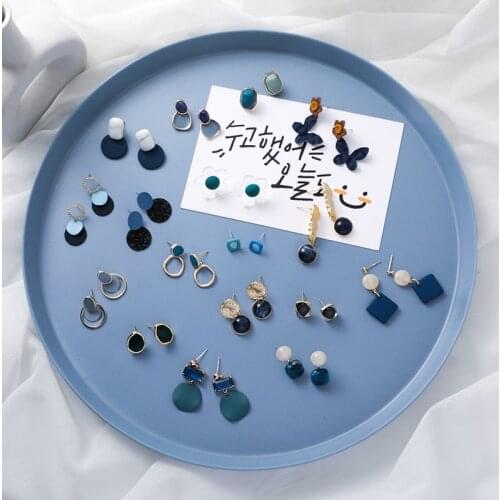 Simple 2020 Blue Multiple Earrings for Women Korea Blue Geometric Metal Drop Earrings Acrylic Resin Fashion Earrings Jewelry