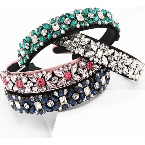 Luxury brand new fashion Baroque Headband Women Head Hoop Artificial Pearl Geometric Personality Lady Color Rhinestone Hair Band