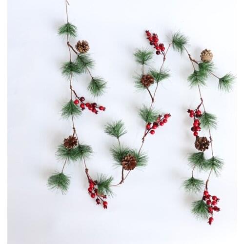 Christmas Decoration Bar Tops Ribbon Garland Christmas Tree Ornaments Red Fruit Dark Green Cane Tinsel Wedding Party Supplies