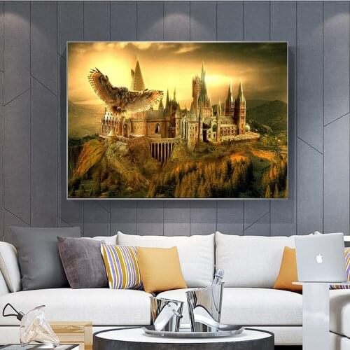 Vintage Gold Castle Canvas Paintings Posters And Hd Prints Wall Art Magic College Map Pictures For Bedroom Home Decor Unframed
