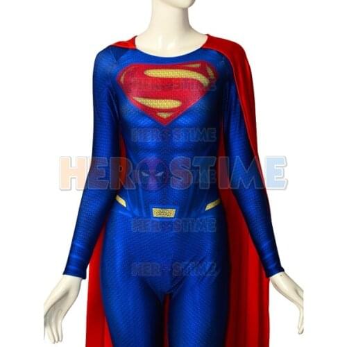 High Quality 3D Print Man of Steel Cosplay Costume Female Suit Custom Made Zentai Women Bodysuit with Cape