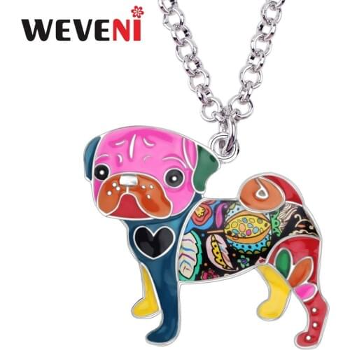 WEVENI Statement Enamel French Bulldog Pug Dog Necklace Chain Choker Pendant Cartoon Animal Jewelry For Women Girls Gift Bijoux