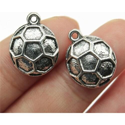 WYSIWYG 5pcs 17x14mm Antique Silver Color Charms Soccer Ball For Jewelry Making Soccer Ball Charm Football Charms