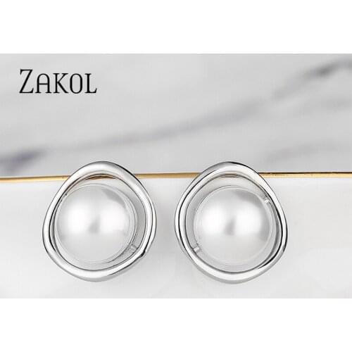 ZAKOL Korean Temperament Imitation Pearl Stud Earrings for Women Female Elegant Silver Color Earring Jewelry Aretes De Mujer