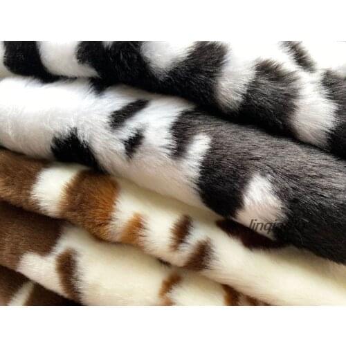 Rabbit fur jacquard leopard print cow black and white 2.0cm high coat plush fabric