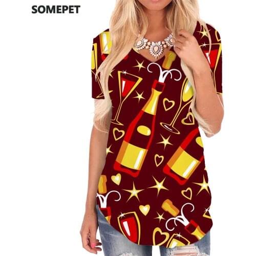 SOMEPET Beer T-shirt women Love T-shirts 3d Party V-neck Tshirt Harajuku Shirt Print Womens Clothing Hip hop Cool New