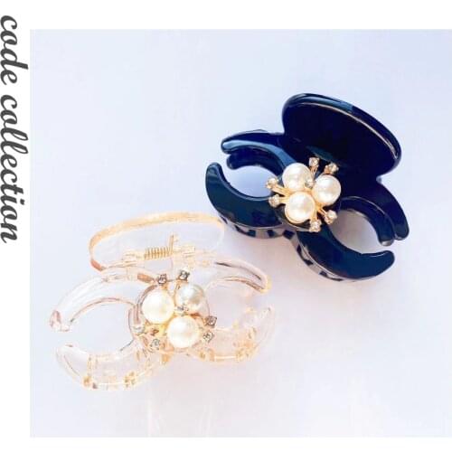 Korean Geometric Acryl Pearl Crustal Flower Hair Claws Clip Horsetail Clip For Women Girls New Rhinestone Clip Jewelry