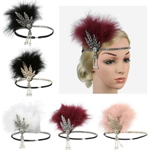 Women Feather Rhinestone Hair Bands Vintage Elegant For Birthday Hair Ties Ladies Party Hair Accessories Unique Design Headwear