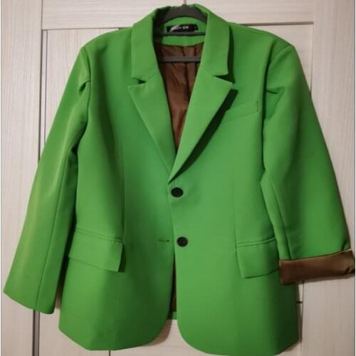 Spring autumn Notched Single-breasted Green blazer women Loose Suit Fashion Big Pocket office lady blazer
