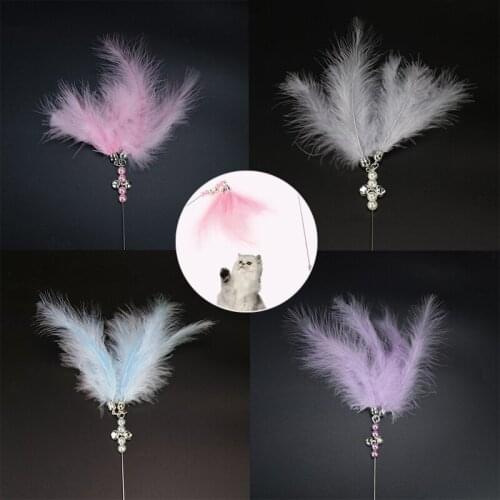 1 PCS Colorful Cat Feather Toy , Cat Feather Teaser Wand Toy for Kitten Cat Having Fun Exercise Playing With the Stick
