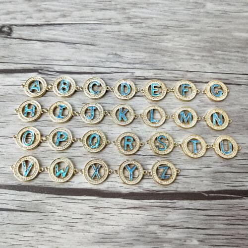 10 Pieces Trendy 26 Alphabet Letter Abalone shellfish Beads,Pave Zirocn Charms Connector for DIY Bracelets Jewelry CT453