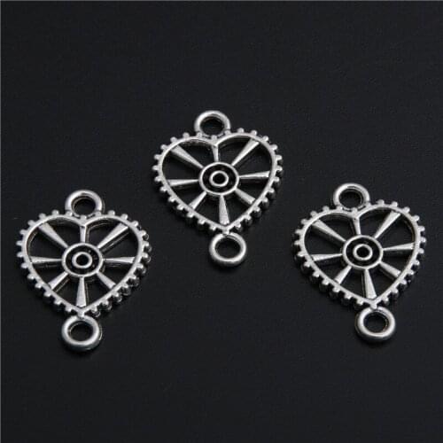 15pcs Zinc Alloy Silver Color Love Heart Steampunk Gear Pendant DIY Charm Bracelet Necklace Jewelry Accessories A2794